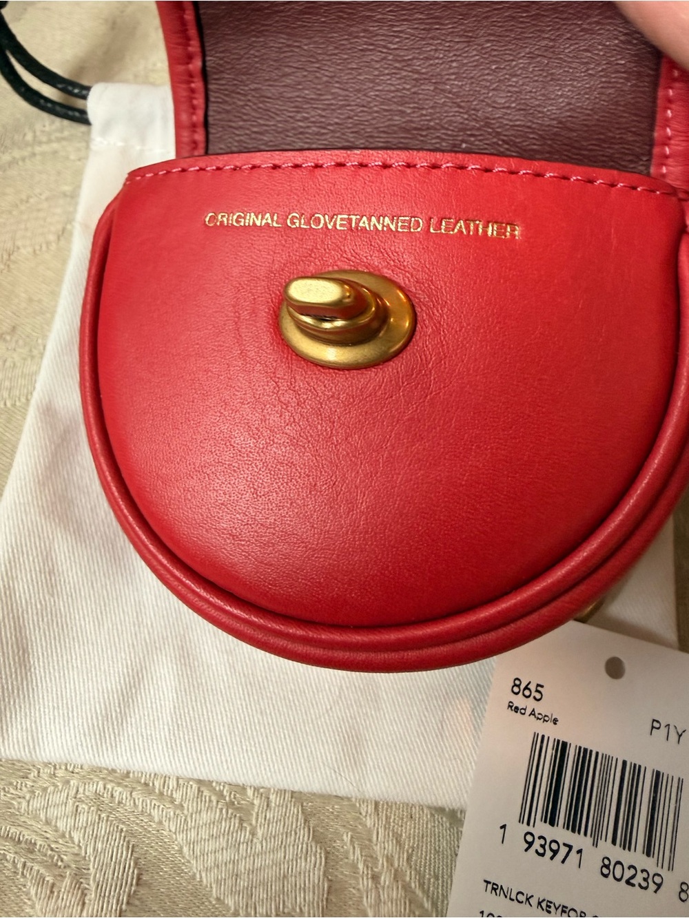 Coach Red Leather Mini Turnlock Pouch with Gold Carabiner - Picture 8 of 12